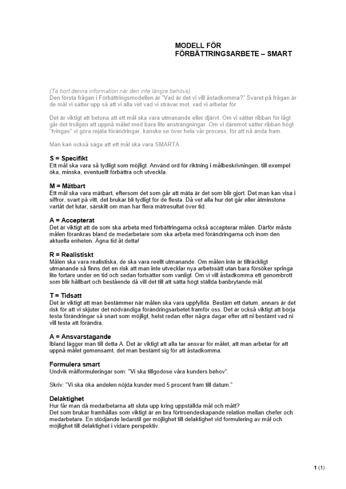 Modell för förbättringsarbete – SMART