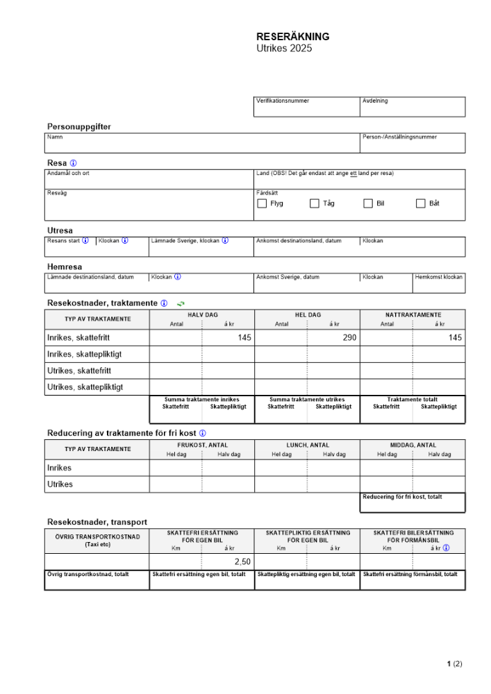 Reseräkning utrikes resa 2025