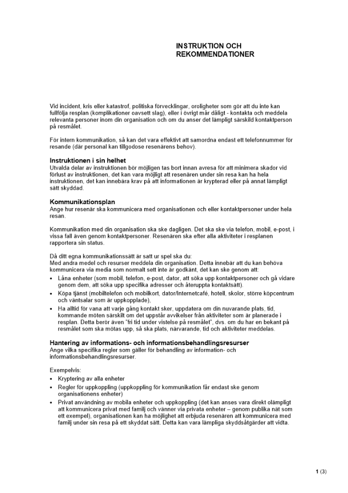 Resesäkerhet - Instruktion och rekommendationer