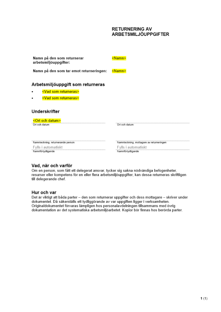 Returnering av arbetsmiljöuppgifter