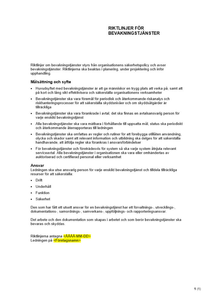 Riktlinjer för bevakningstjänster