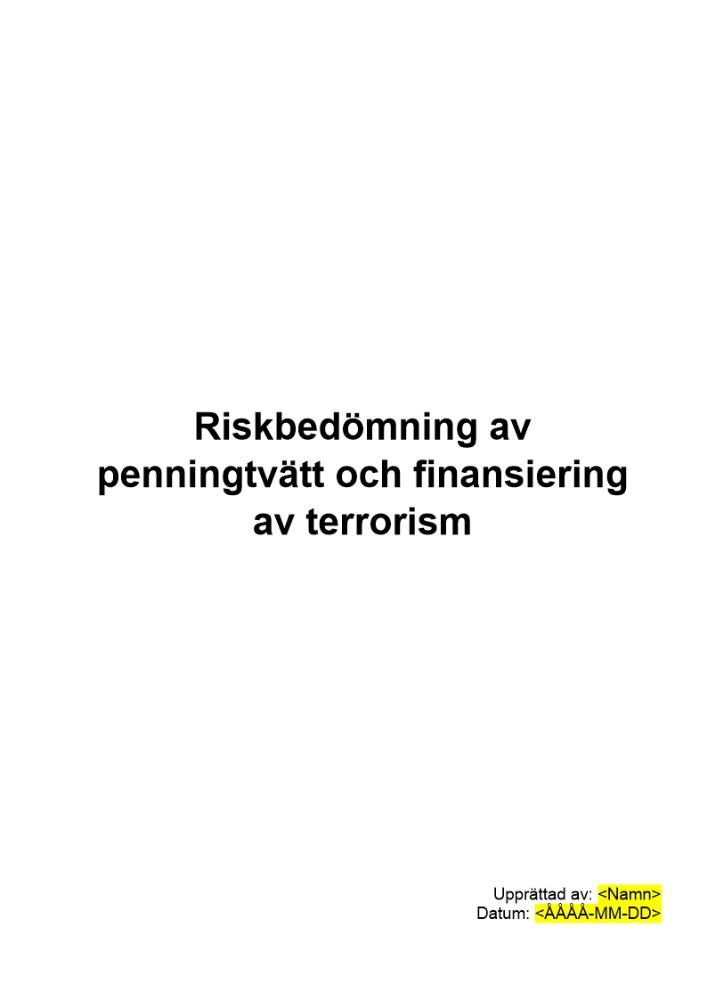 Riskbedömning av penningtvätt och finansiering av terrorism