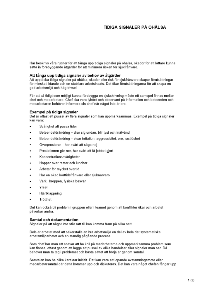 Tidiga signaler på ohälsa