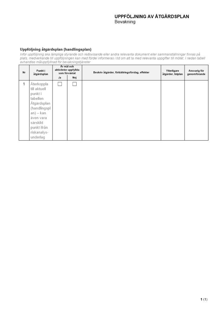 Uppföljning av åtgärdsplan - Bevakning