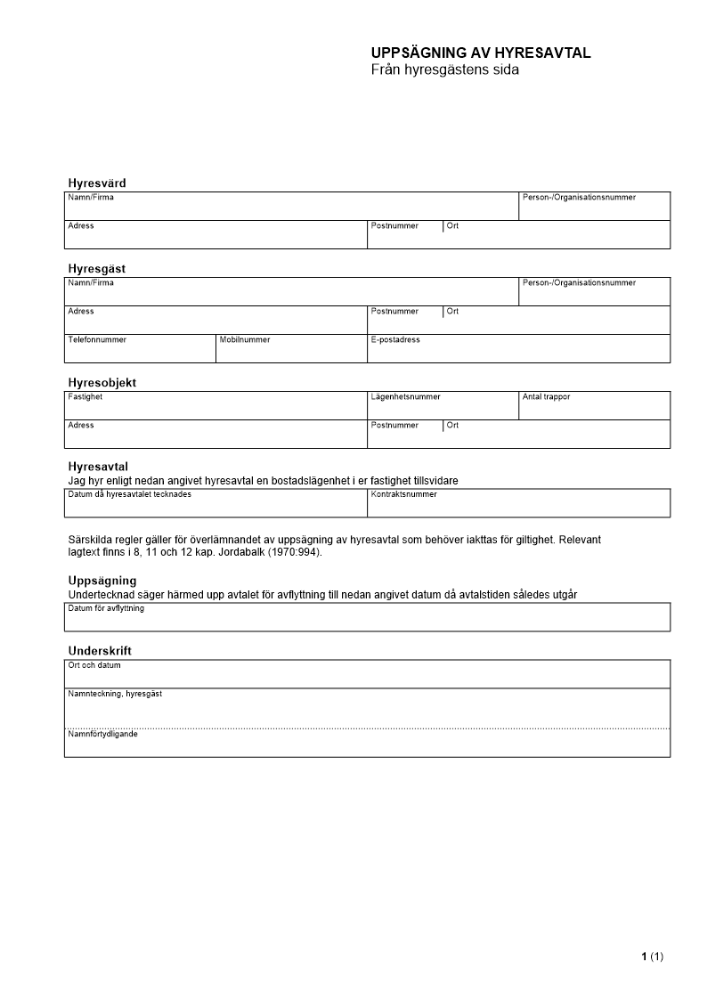 Uppsägning av hyresavtal - Från hyresgästens sida