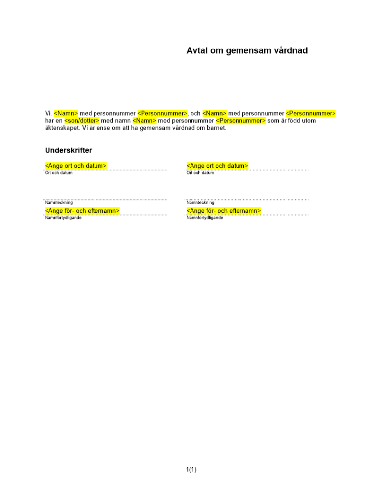 Avtal om gemensam vårdnad