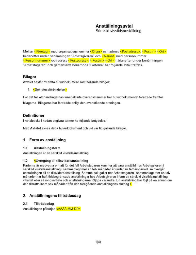 Anställningsavtal särskild visstid