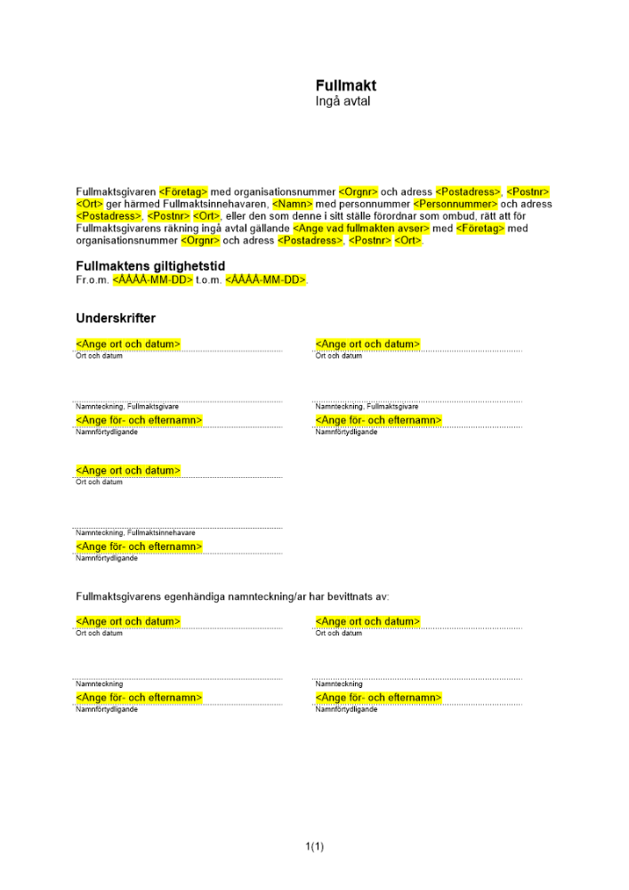 Fullmakt att ingå avtal