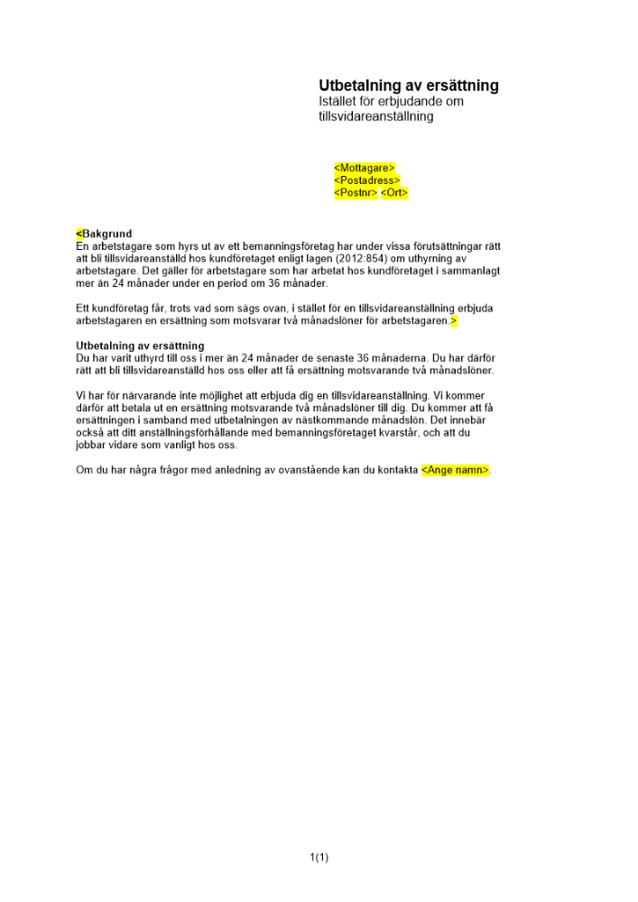 Ej erbjudande om anställning