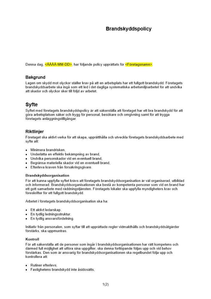 Brandskyddspolicy