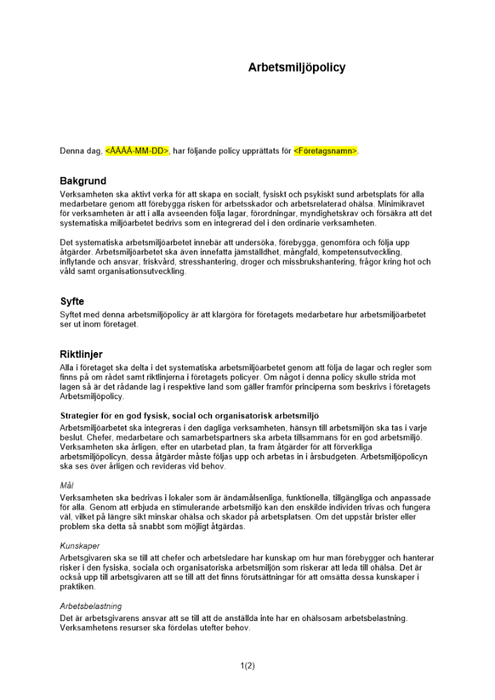 Arbetsmiljöpolicy