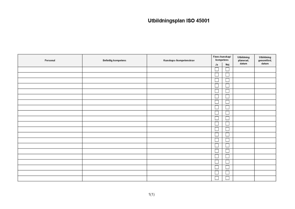 Utbildningsplan ISO 45001